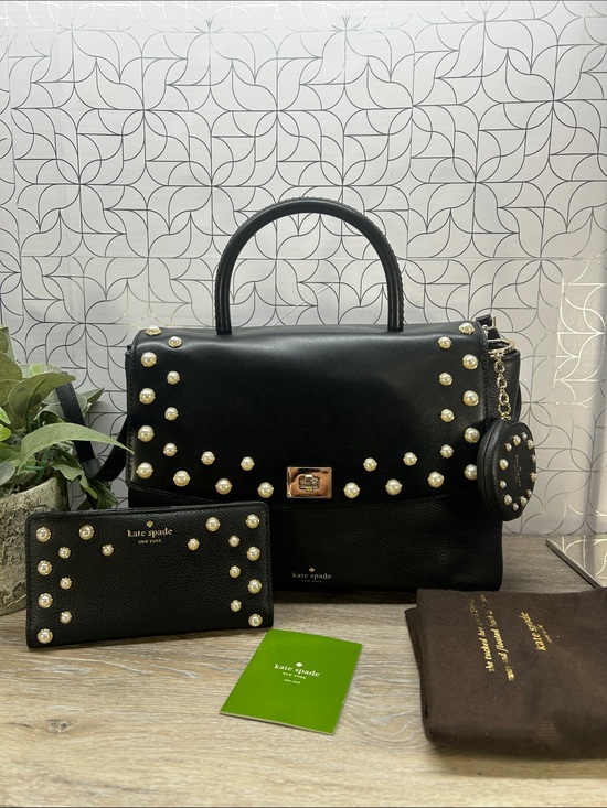 kate spade Handbags - 6552 kate spade Black Leather Satchel with Pearl Studs 270936552